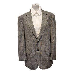 Jos A Bank Blazer Mens 42R 100% Wool Black Windowpane Plaid Sport Coat Jacket